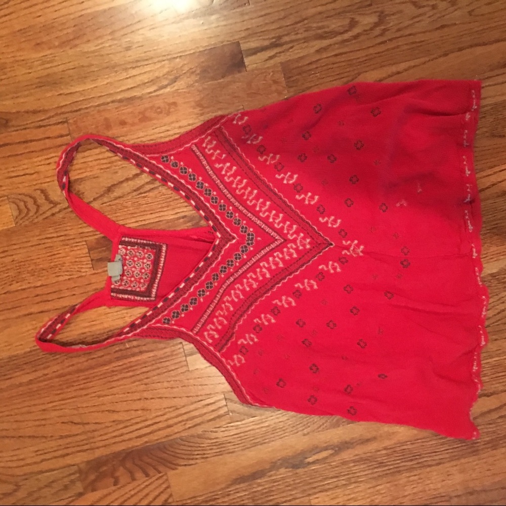 Red Embroidered Tank
